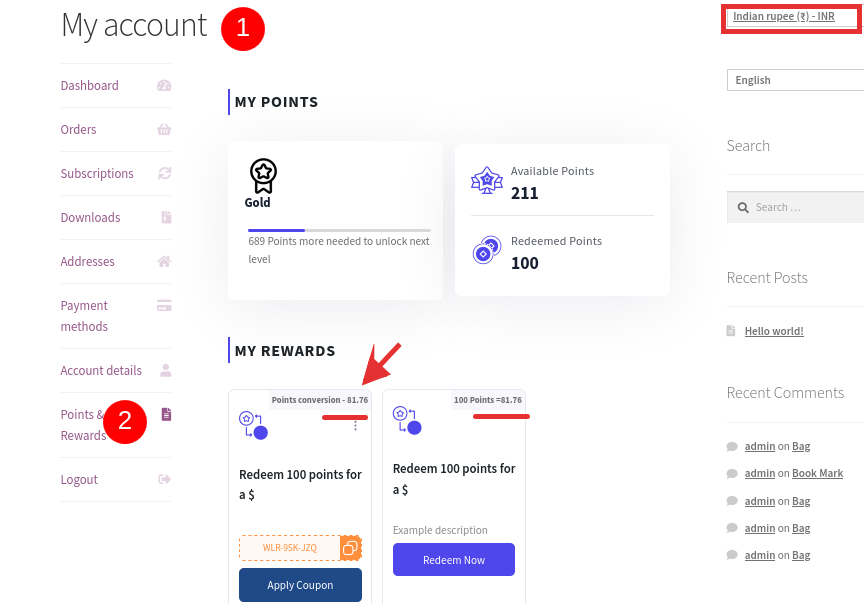 Points and Rewards page