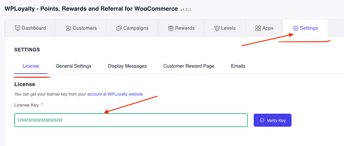 Settings Page - License Activation